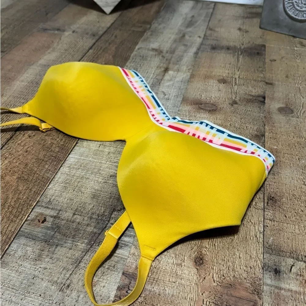 Victorias Secret PINK Wear Everywhere Wireless Lightly Lined Bra Yellow Rainbow